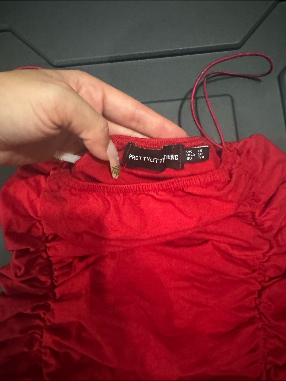 PrettyLittleThing Red Ruched Spaghetti-Strap Mini Dress - Picture 2 of 2